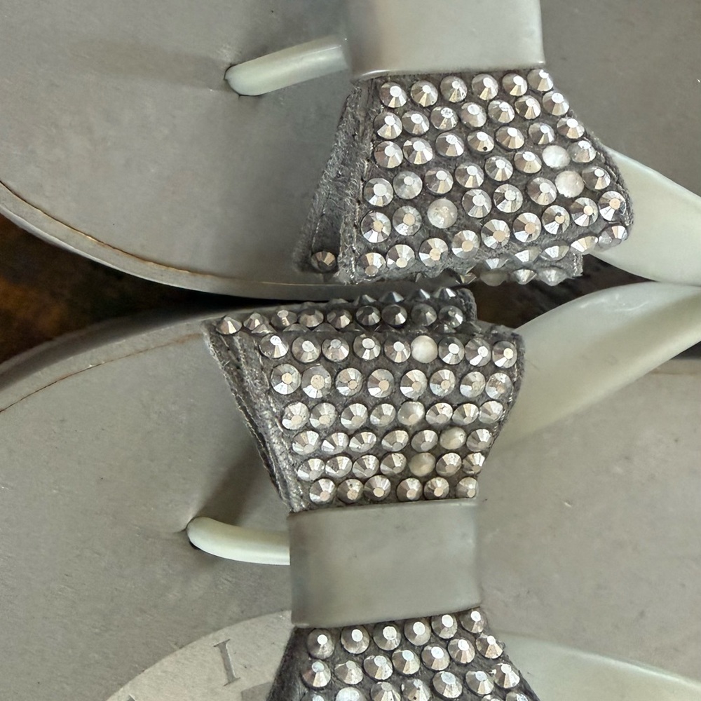 BCBG Paris Gray Rhinestone Bow Sandals - Picture 6 of 6